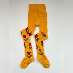 Mini Rodini tights - yellow with red flower print - toddler OS